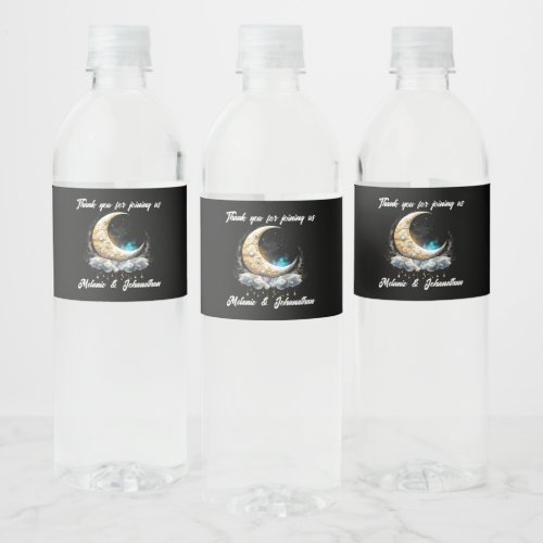 Celestial crescent glowing crescent moon starry  water bottle label