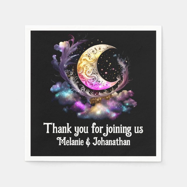 Celestial crescent lunar moon chic stars night napkins (Front)