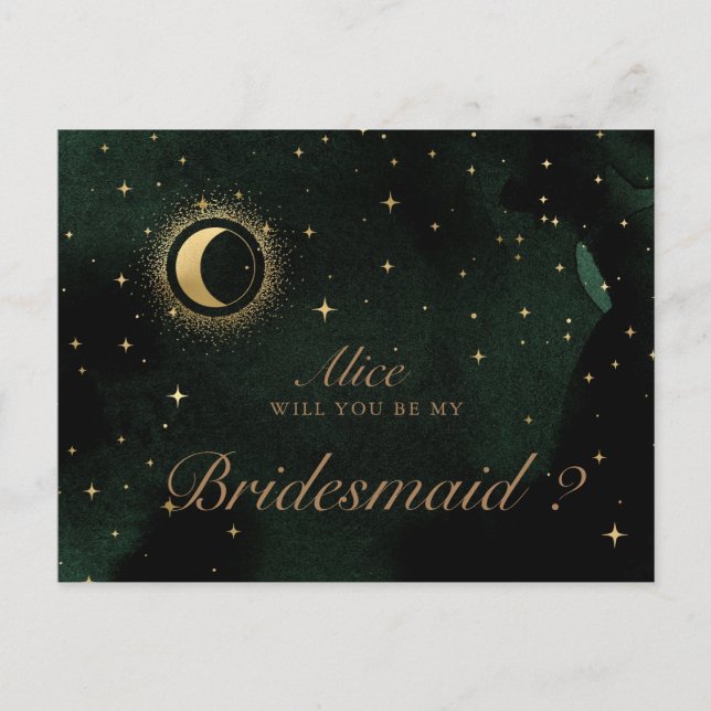 celestial crescent moon bridesmaid Invitation Post Postcard (Front)