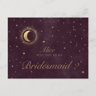 celestial crescent moon bridesmaid Invitation Post Postcard