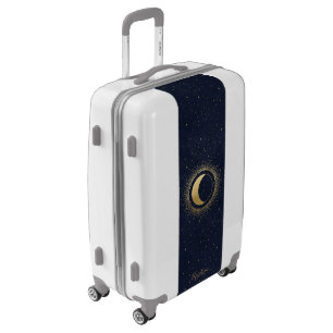 celestial crescent moon gold monogram Luggage
