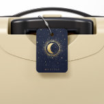 Celestial Crescent Moon Gold Monogram Luggage Tag<br><div class="desc">Beautiful crescent moon with gold stars on a velvet midnight blue background paired with elegant fonts. Easy to customize and you can choose among many items from this collection in our store.</div>