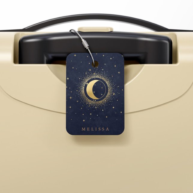 Celestial Crescent Moon Gold Monogram Luggage Tag (Creator Uploaded)