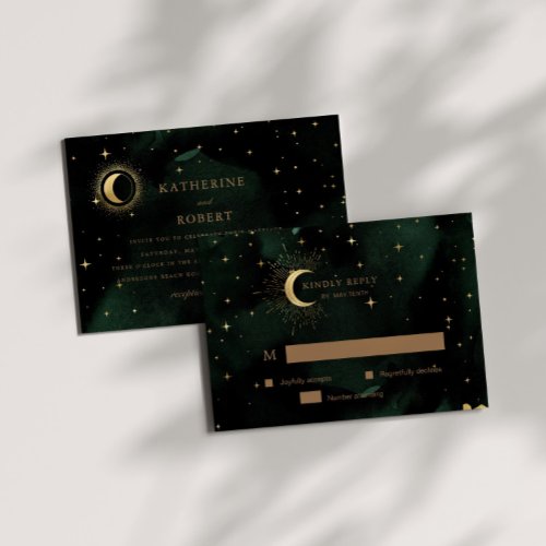 Celestial Crescent Moon Gold RSVP Response Card