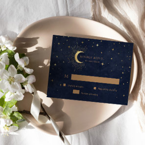 Celestial Crescent Moon Gold RSVP Response Card