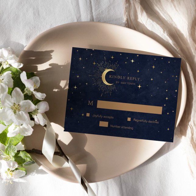 Celestial Crescent Moon Gold RSVP Response Card (Creator Uploaded)