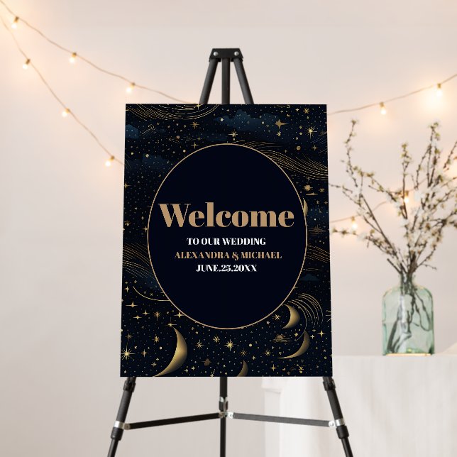 Celestial Crescent Moon Gold Wedding Foam Board (In Situ (Stand))