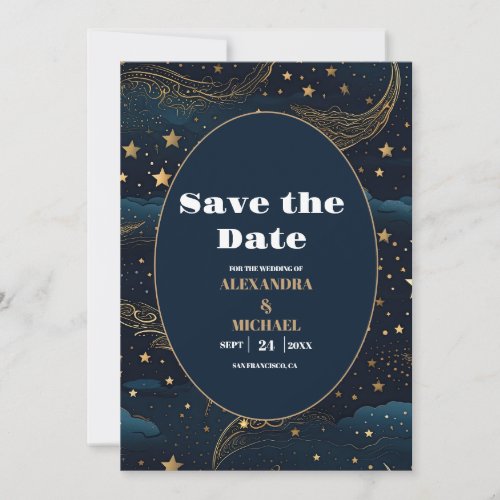 Celestial Crescent Moon Gold Wedding Save The Date