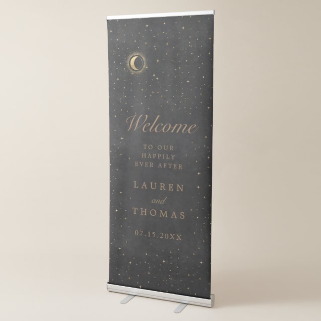 Celestial Crescent Moon Gold Welcome Wedding Retractable Banner (3/4)