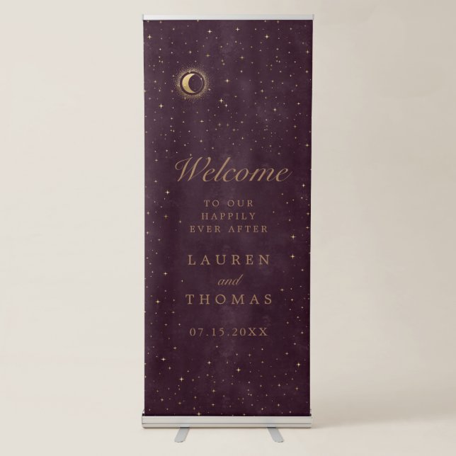 celestial crescent moon gold Welcome Wedding Retractable Banner (Front)