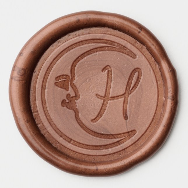 Celestial Crescent Moon Initial Wax Seal Sticker (Front)