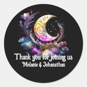 Celestial crescent moon night sky stars chic classic round sticker