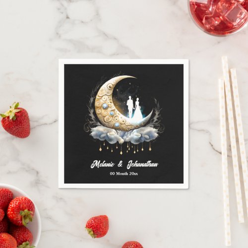 Celestial crescent moon starry night couple chic napkins