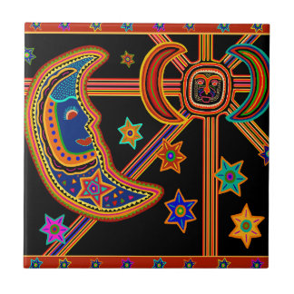 Celestial Crescent Moon Stars and Sun Ceramic Tile