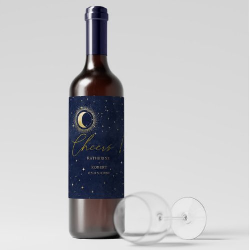 Celestial Crescent Moon Wedding Wine Label Set