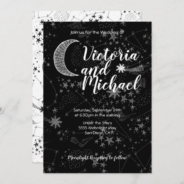Celestial Cresent Moon Wedding Invitations (Front/Back)