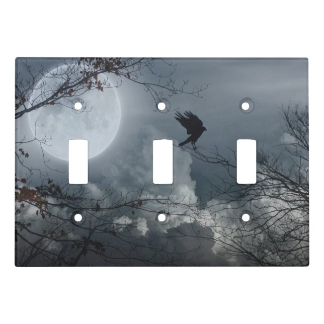 Celestial Crow And A Full Moon Light Switch Cover (Front)