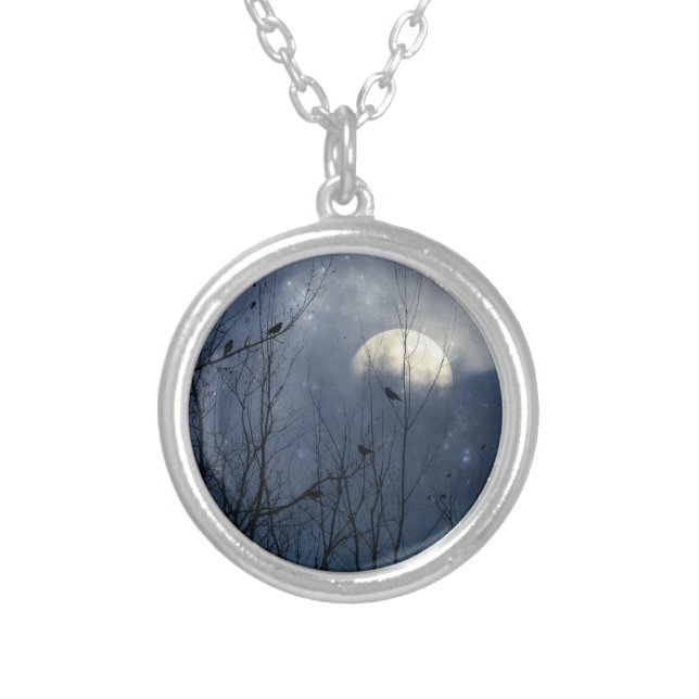 Celestial Crow Celebration Silver Plated Necklace (Front)