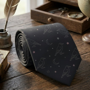 Celestial Crow Dark Academia Men's Neck Tie