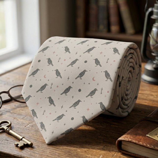 Celestial Crow Dark Academia Neck Tie (Whimsigoth raven necktie)