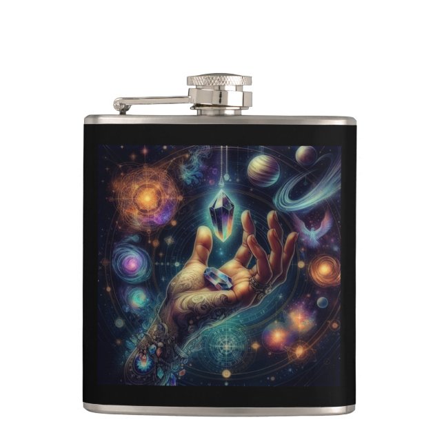 Celestial Crystal in the Palm Galaxy Spacy  Flask (Front)