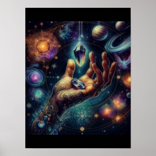 Celestial Crystal in the Palm Galaxy Spacy  Poster