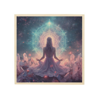 Celestial Crystal Meditation Wood Wall Art