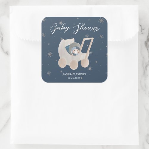 Celestial Cute Bear Baby Shower Square Sticker