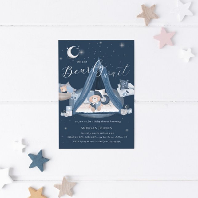 Celestial Cute Bearly Wait Baby Shower Invitation (Creator Uploaded)