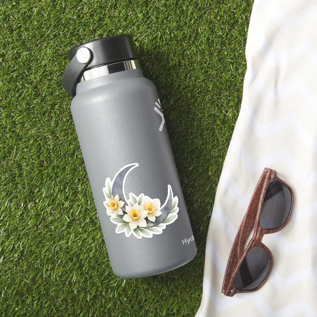 Celestial Daffodil Crescent Moon Sticker (HydroFlask Insitu)