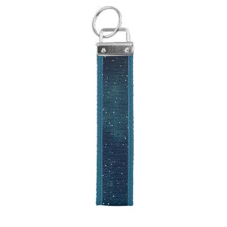 Celestial Dark Blue Night sky With dotted Stars Wrist Keychain