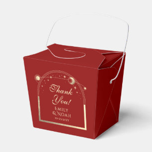 Celestial Dark Red Gold Sun Moon Stars Wedding Favor Boxes