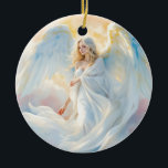 Celestial Dawn – Angel of Peace and Light Ceramic Ornament<br><div class="desc">A heavenly angel in white garments with golden-edged wings,  bringing peace and light to any setting.</div>