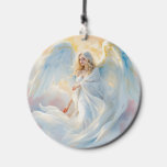 Celestial Dawn – Angel of Peace and Light Wind Chime<br><div class="desc">A divine angel in white flowing robes,  her golden-tipped wings glowing softly in the sunlight.</div>