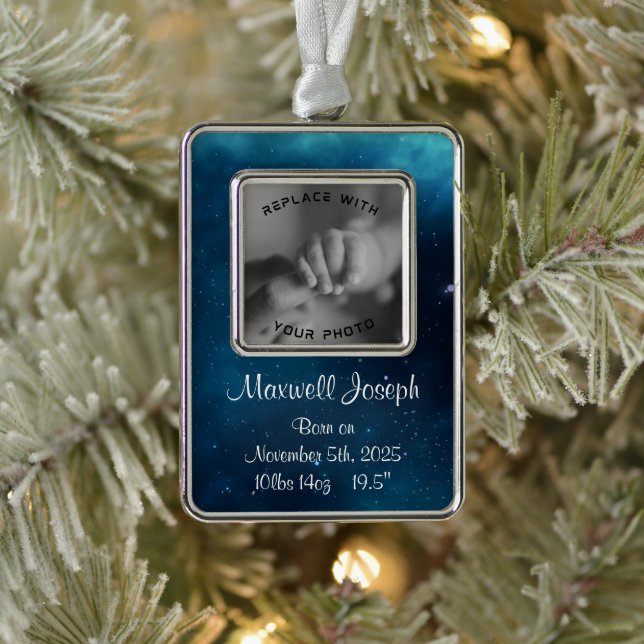 Celestial Deep Blue Outer Space Birth Keepsake Christmas Ornament (Tree)
