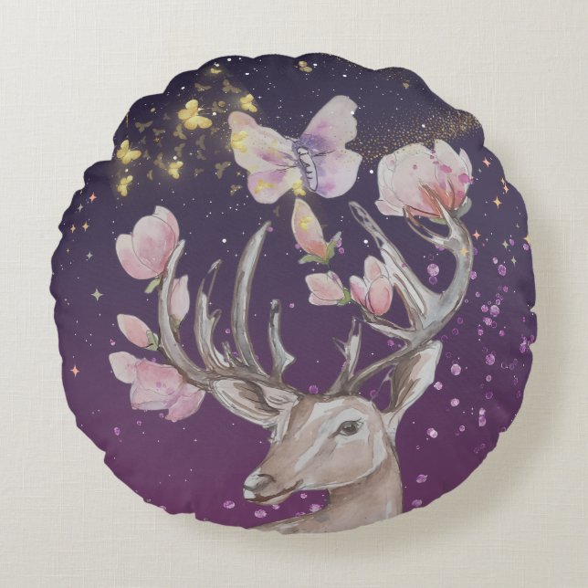 Celestial Deer Boganhues Print  Round Pillow (Front)