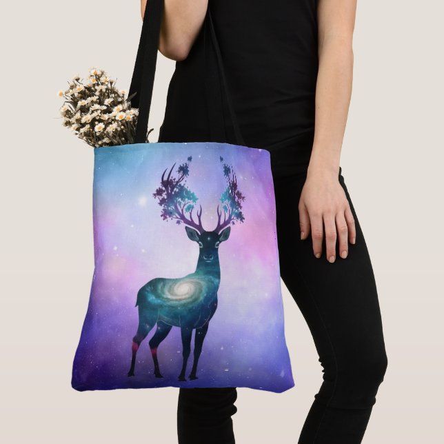 Celestial Deer Silhouette Tote Bag (Close Up)
