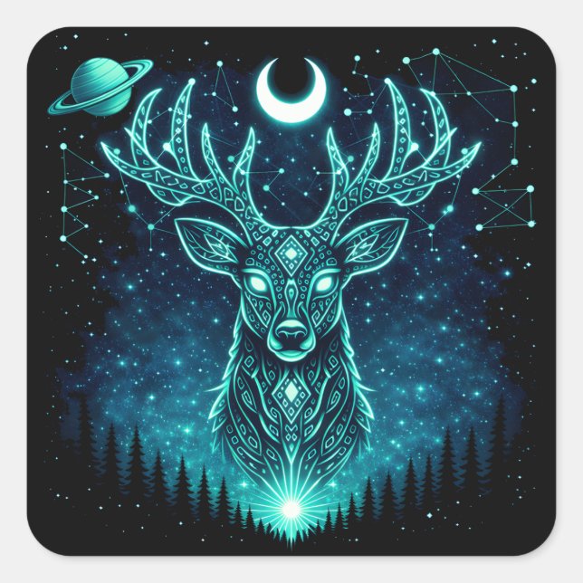 Celestial Deer – Starlit Grace Wildlife Galaxy Square Sticker (Front)