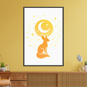 Celestial Desert Fox – Moon and Stars Cosmic Canvas Print