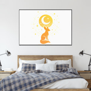 Celestial Desert Fox – Moon and Stars Cosmic Canvas Print