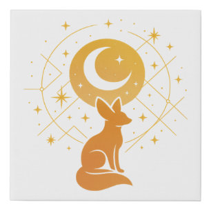 Celestial Desert Fox – Moon and Stars Cosmic Faux Canvas Print