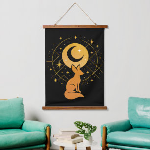 Celestial Desert Fox – Moon and Stars Cosmic Hanging Tapestry