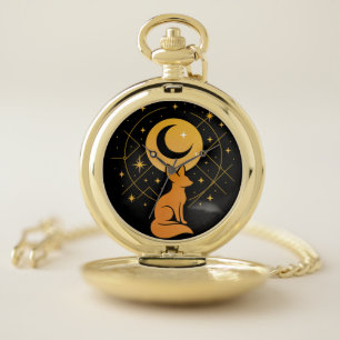 Celestial Desert Fox – Moon and Stars Cosmic Pocket Watch