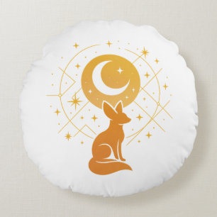 Celestial Desert Fox – Moon and Stars Cosmic Round Pillow