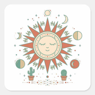 Celestial Desert Round Sticker - Sun Moon Planet C