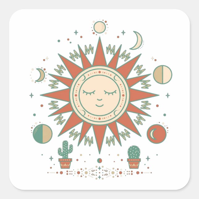 Celestial Desert Round Sticker - Sun Moon Planet C (Front)