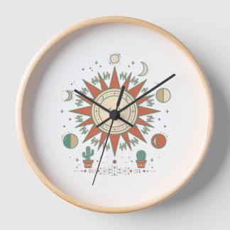 Celestial Desert Wall Clock - Sun Moon Planet Cact