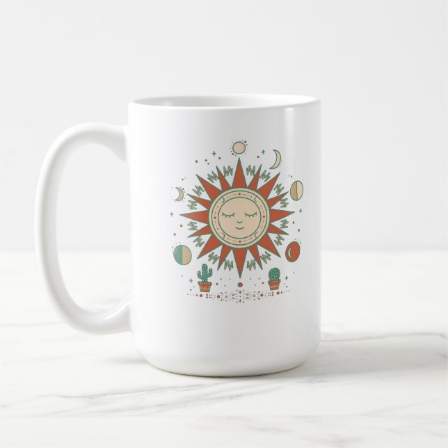 Celestial Desert Wall Clock - Sun Moon Planet Cact Coffee Mug (Left)