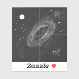 Celestial Doodles — Whimsical Black & White Space Sticker
