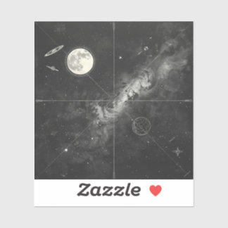 Celestial Doodles — Whimsical Black & White Space Sticker
